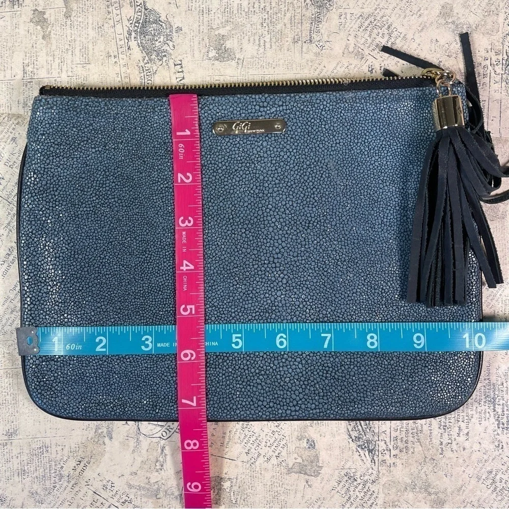 GiGi New York Stingray Leather Pouch Bag Blue Exotic Leather Clutch
